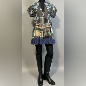 FREE PEOPLE Agnes Print Tiered Ruffle Mini Dress - Dark Combo Deep V Neck XS